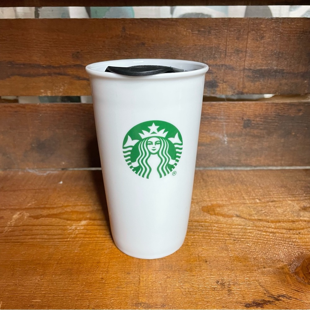 Starbucks White Ceramic To Go Tumbler 10 oz